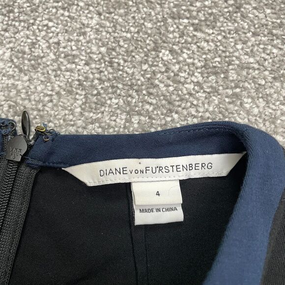 Diane Von Furstenberg DVF Midi Sheath Dress Womens 4 Black Blue Sleeveless NWOT - Picture 4 of 14